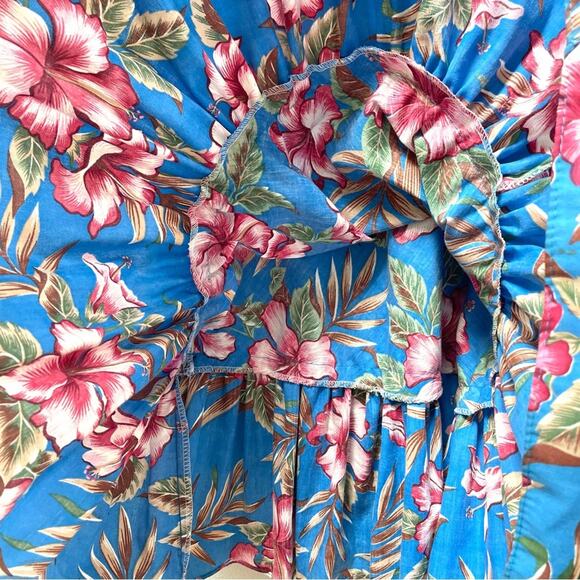 Vintage Hawaiian Muumuu Royal Hawaiian Blue Floral Midi Dress Women's Large - Picture 7 of 11